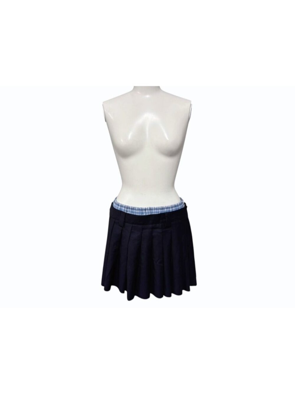 Miu Miu Pleated Batavia Mini Skirt Navy Plaid Layered 36